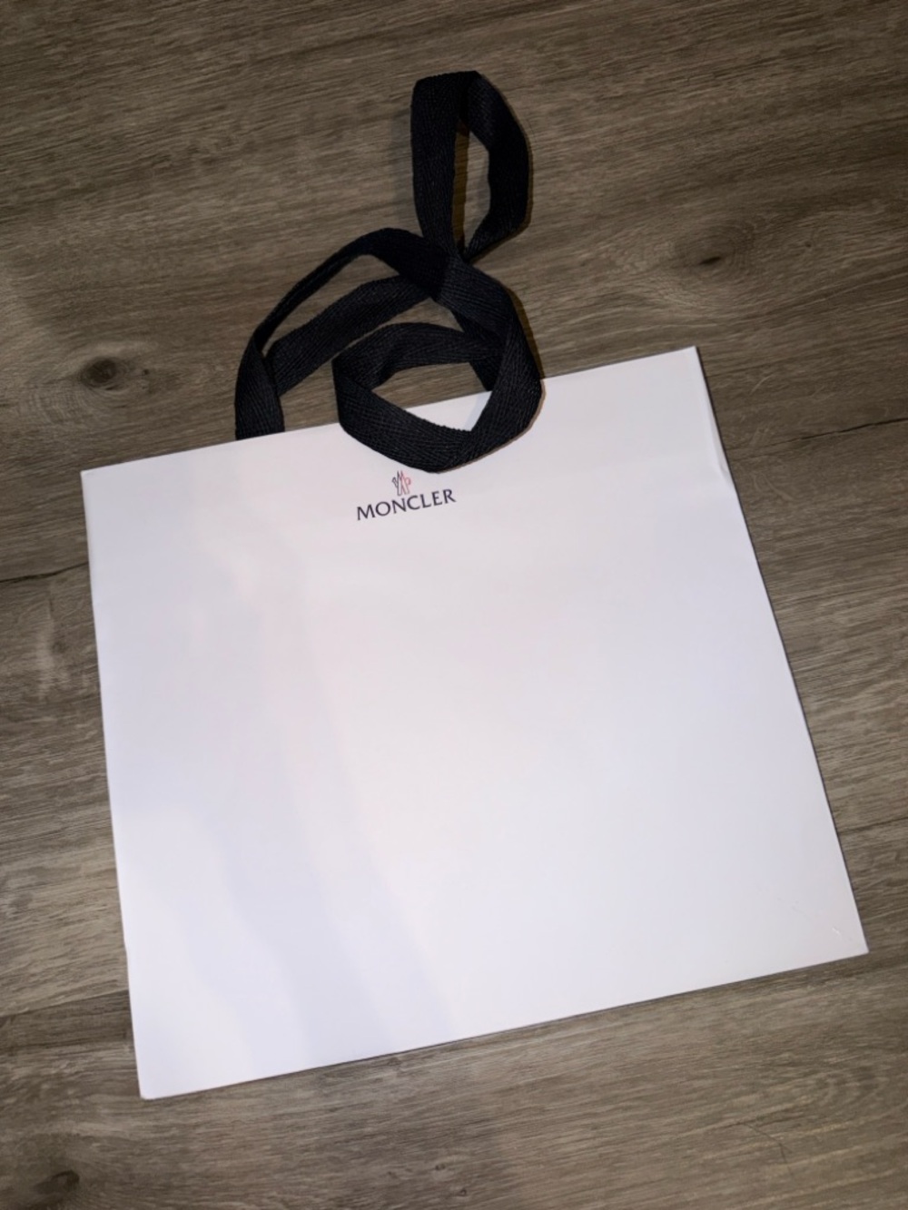 Moncler White Shopping Bag with Black Ribbon Handles